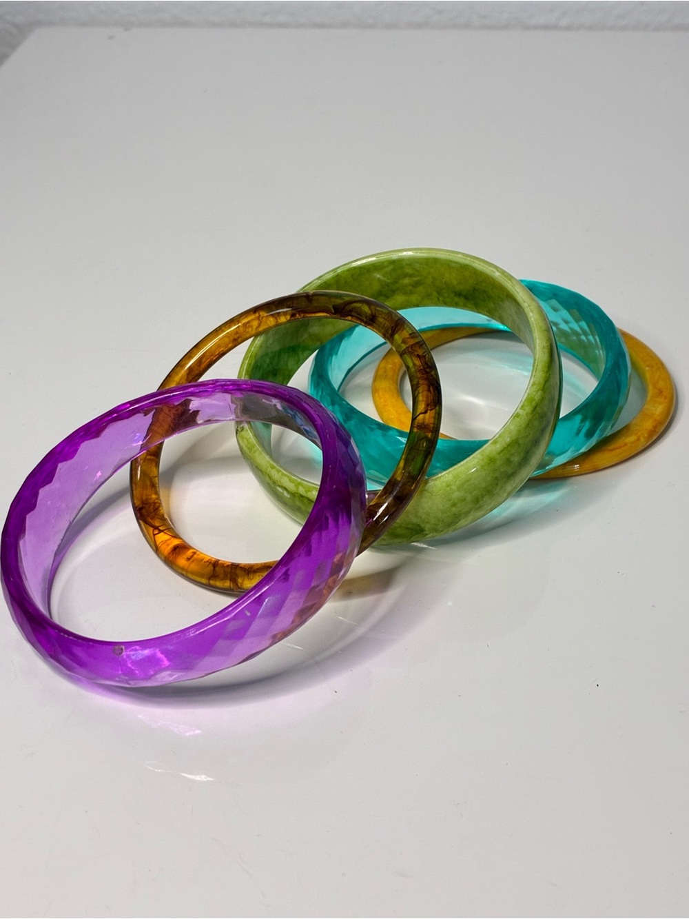 Source Unknown Colorful Resin Bangle Set - Purple, Teal, Green, Amber